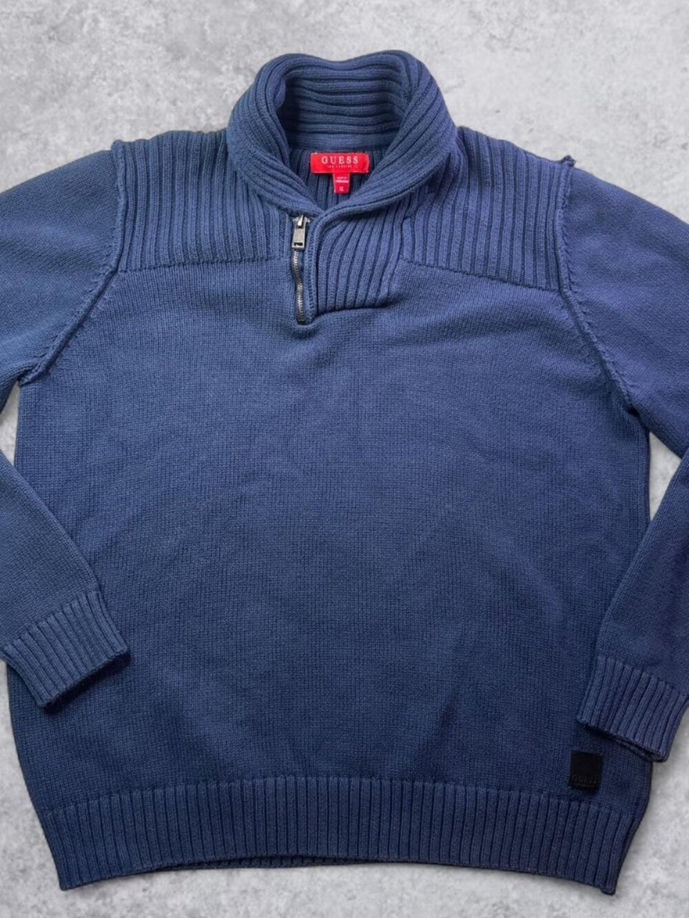 Men's Guess Navy Knit Quarter Zip Sweater Size XL